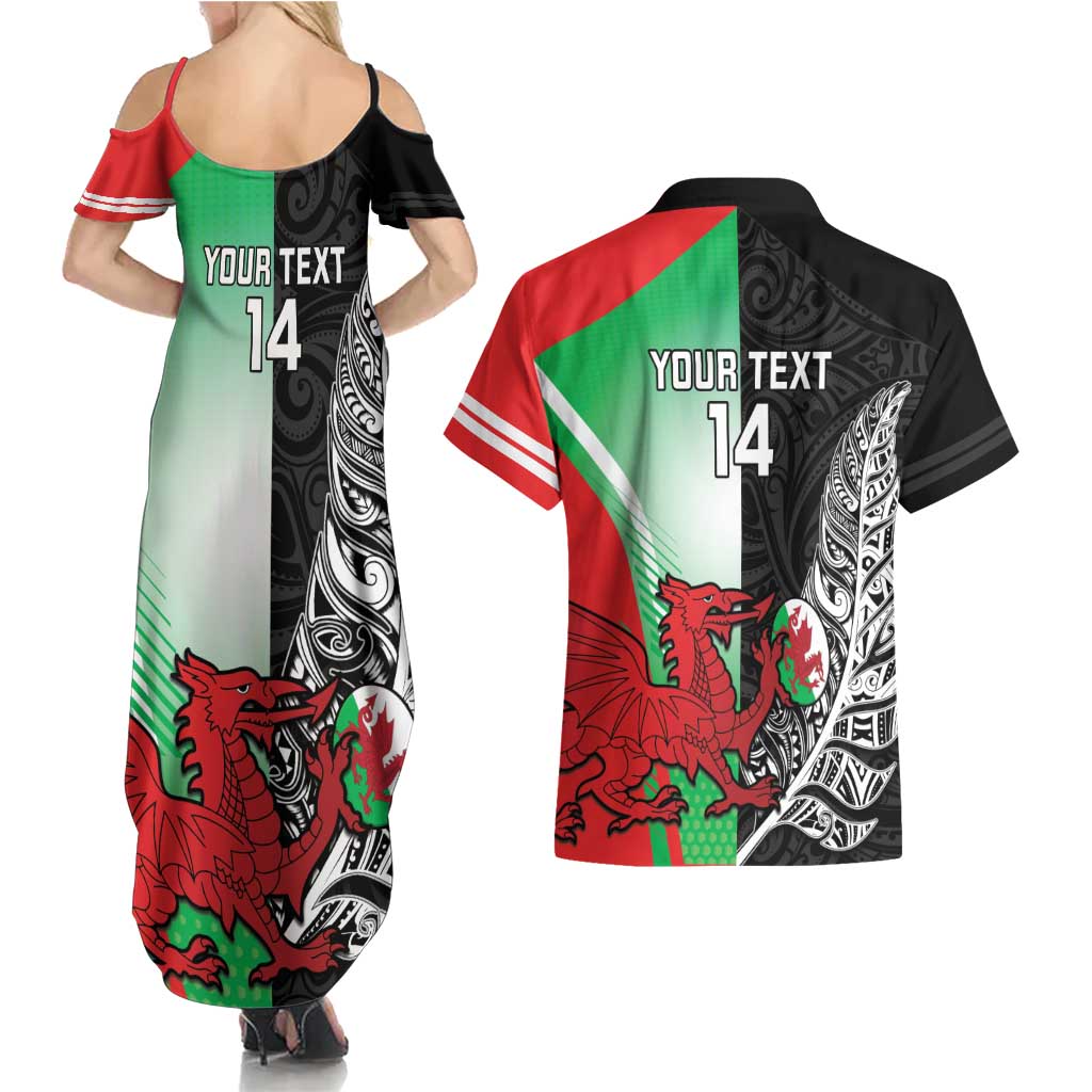 New Zealand and Wales Rugby Custom Couples Matching Summer Maxi Dress and Hawaiian Shirt Aotearoa All Black Combine Welsh Dragon - Aussie Hoodie