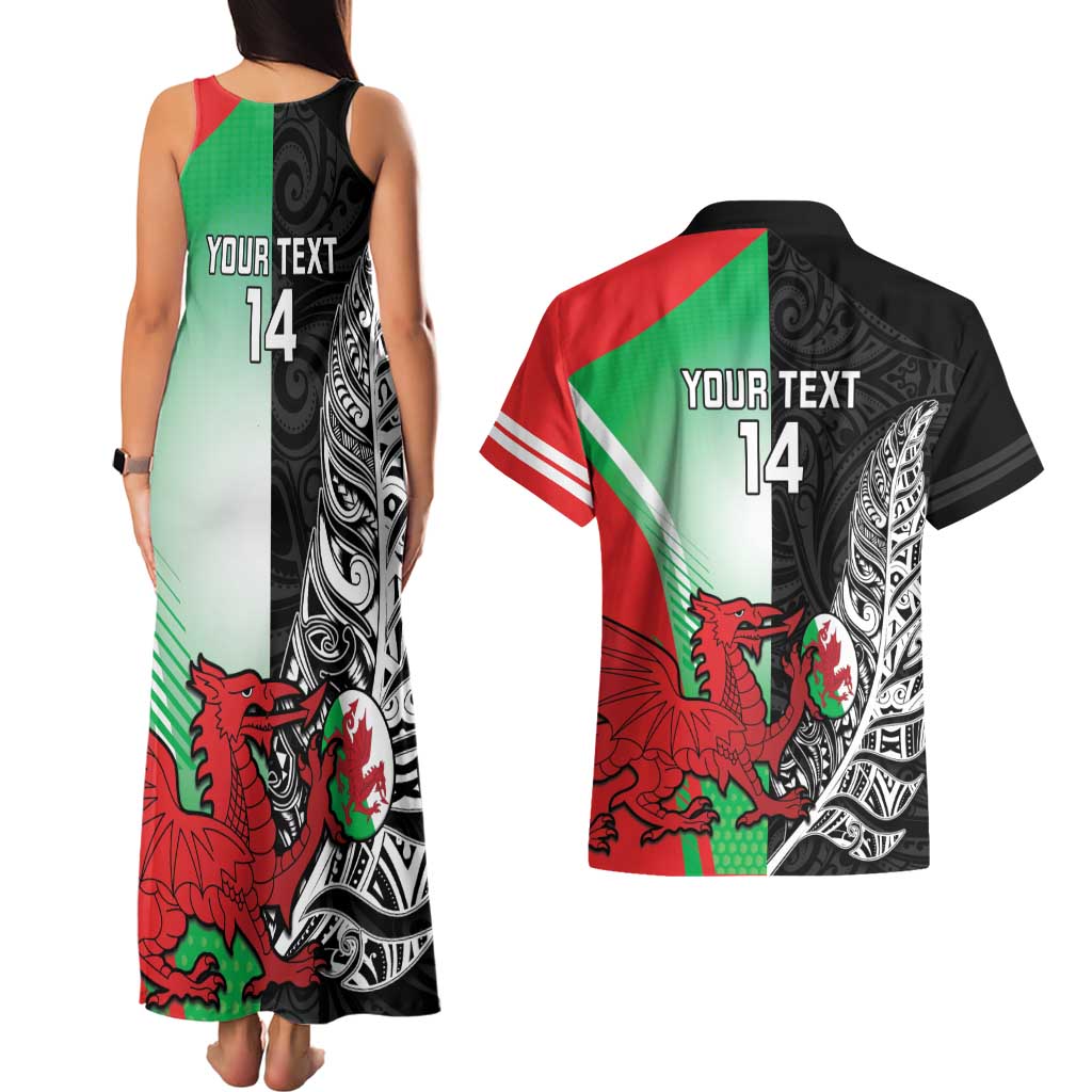 New Zealand and Wales Rugby Custom Couples Matching Tank Maxi Dress and Hawaiian Shirt Aotearoa All Black Combine Welsh Dragon - Aussie Hoodie