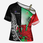 New Zealand and Wales Rugby Custom Cross Shoulder Shirt Aotearoa All Black Combine Welsh Dragon - Aussie Hoodie