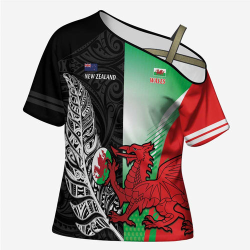 New Zealand and Wales Rugby Custom Cross Shoulder Shirt Aotearoa All Black Combine Welsh Dragon - Aussie Hoodie