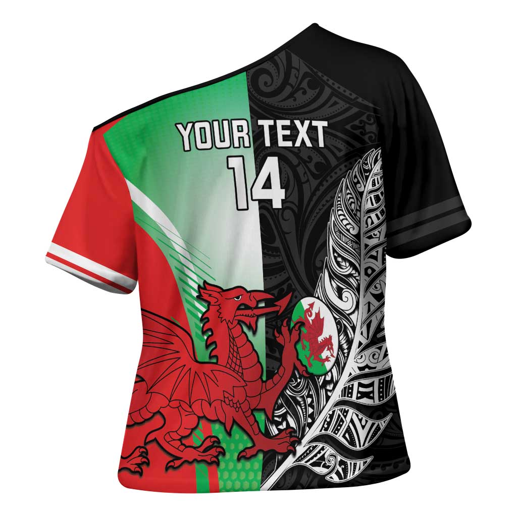 New Zealand and Wales Rugby Custom Cross Shoulder Shirt Aotearoa All Black Combine Welsh Dragon - Aussie Hoodie