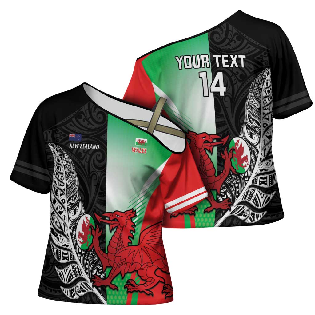 New Zealand and Wales Rugby Custom Cross Shoulder Shirt Aotearoa All Black Combine Welsh Dragon - Aussie Hoodie