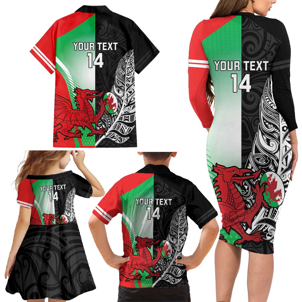 New Zealand and Wales Rugby Custom Family Matching Long Sleeve Bodycon Dress and Hawaiian Shirt Aotearoa All Black Combine Welsh Dragon - Aussie Hoodie