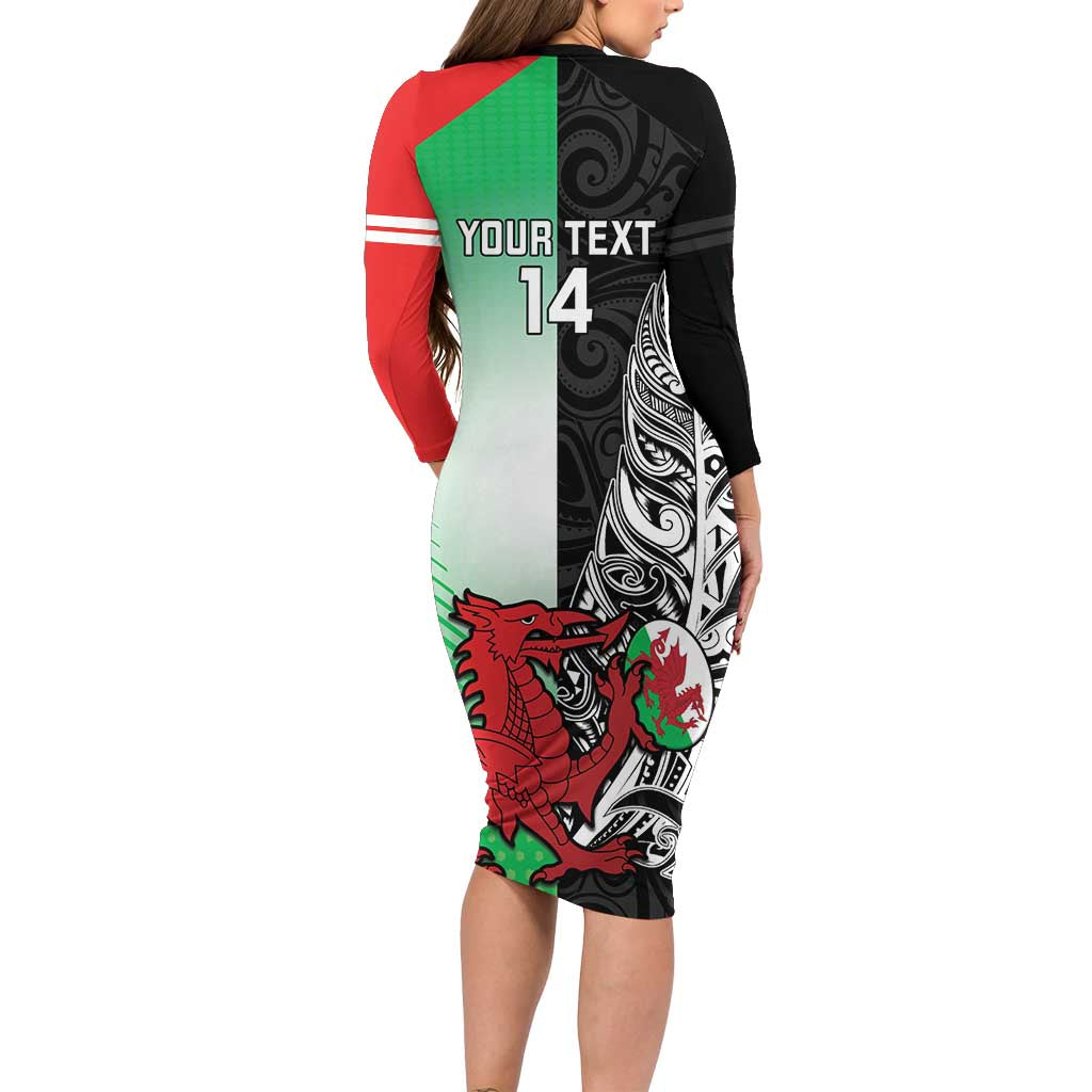 New Zealand and Wales Rugby Custom Family Matching Long Sleeve Bodycon Dress and Hawaiian Shirt Aotearoa All Black Combine Welsh Dragon - Aussie Hoodie
