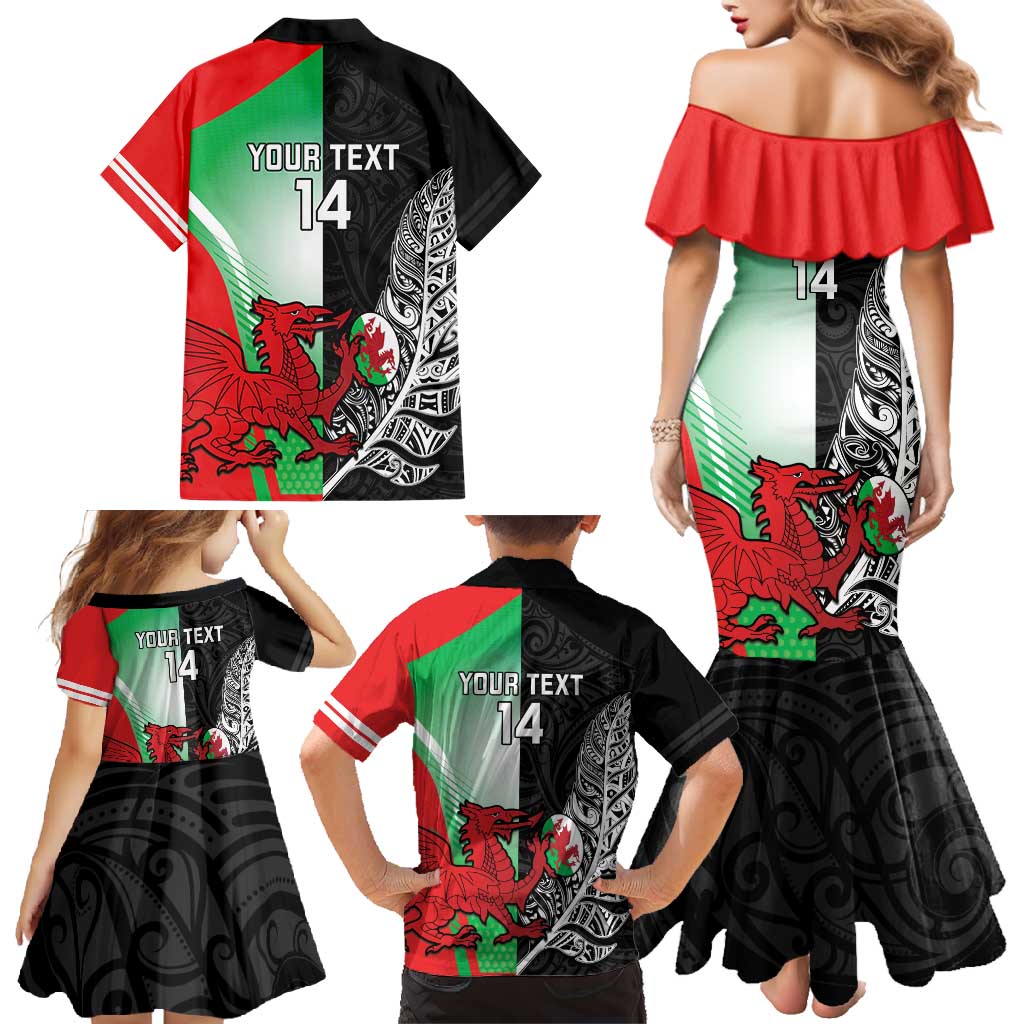 New Zealand and Wales Rugby Custom Family Matching Mermaid Dress and Hawaiian Shirt Aotearoa All Black Combine Welsh Dragon - Aussie Hoodie