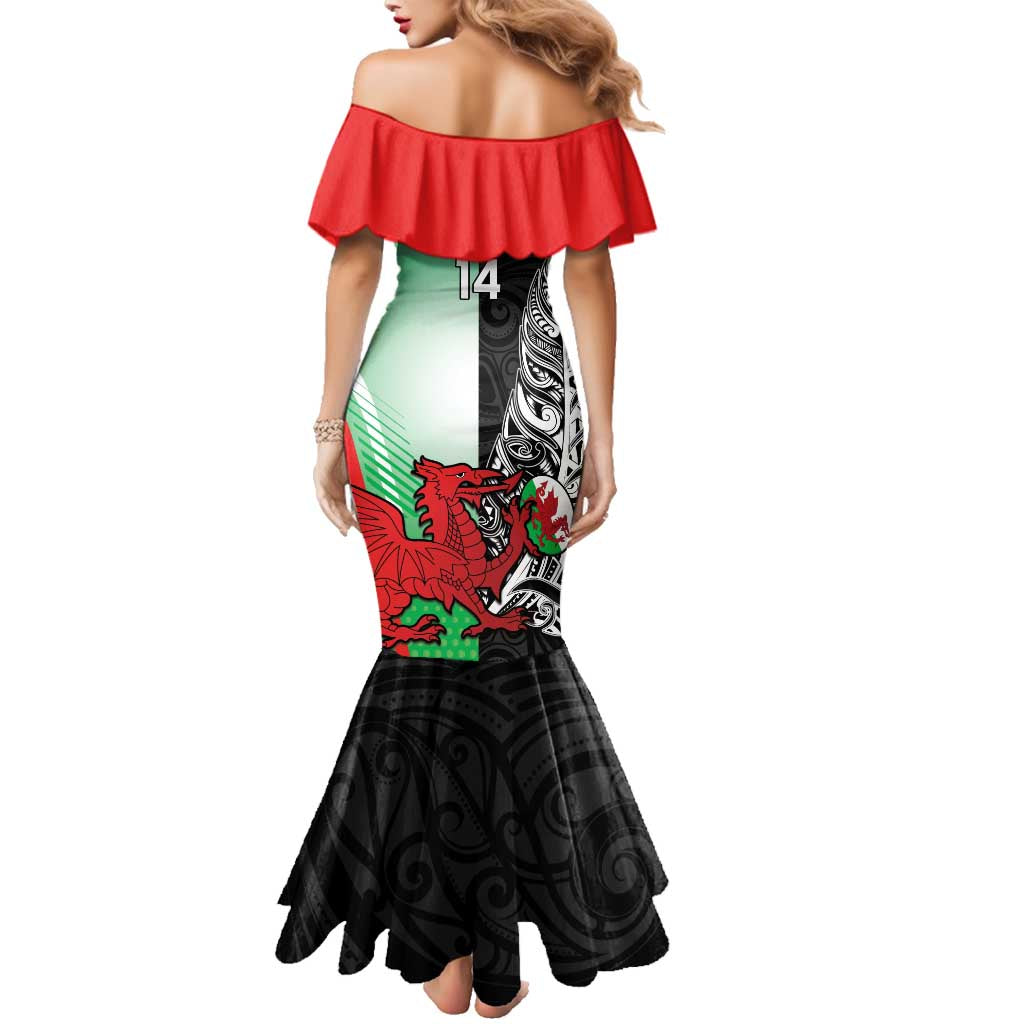 New Zealand and Wales Rugby Custom Family Matching Mermaid Dress and Hawaiian Shirt Aotearoa All Black Combine Welsh Dragon - Aussie Hoodie