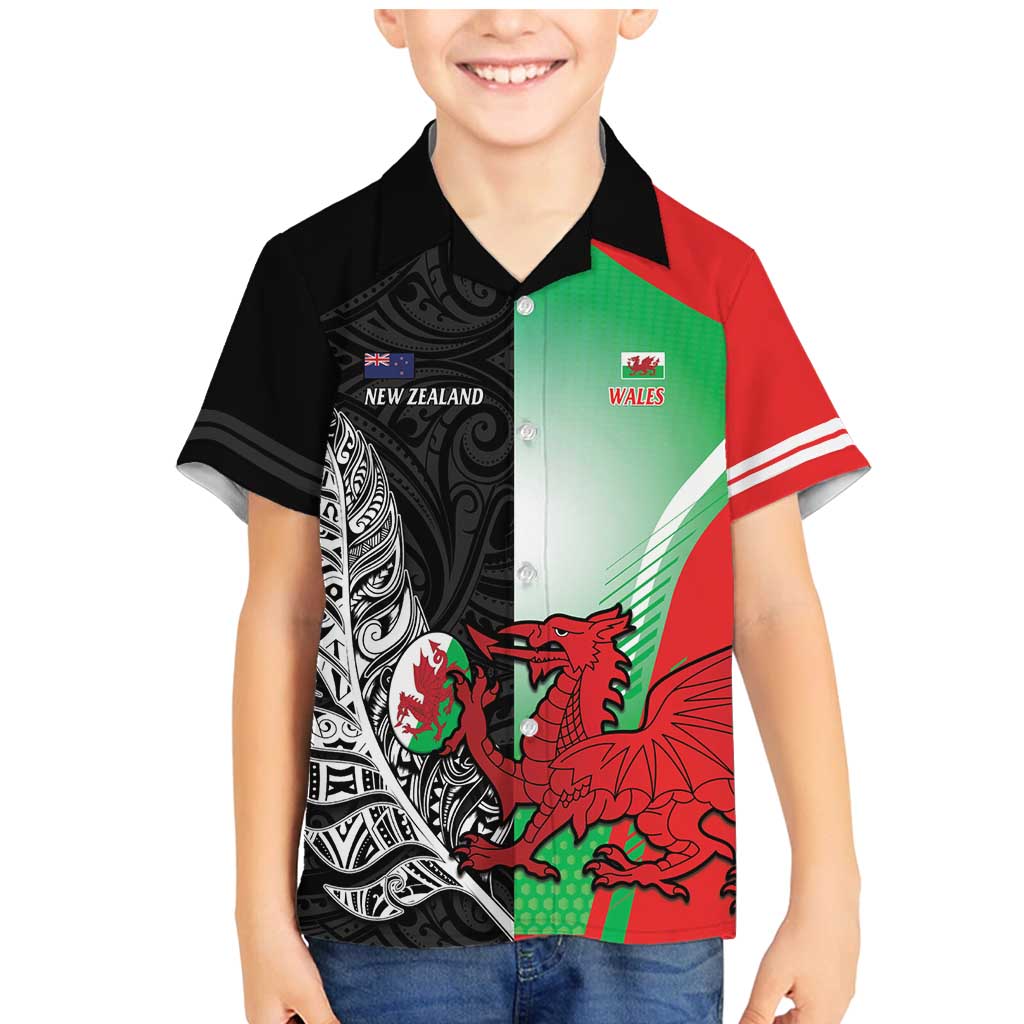 New Zealand and Wales Rugby Custom Family Matching Mermaid Dress and Hawaiian Shirt Aotearoa All Black Combine Welsh Dragon - Aussie Hoodie