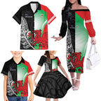 New Zealand and Wales Rugby Custom Family Matching Off The Shoulder Long Sleeve Dress and Hawaiian Shirt Aotearoa All Black Combine Welsh Dragon - Aussie Hoodie