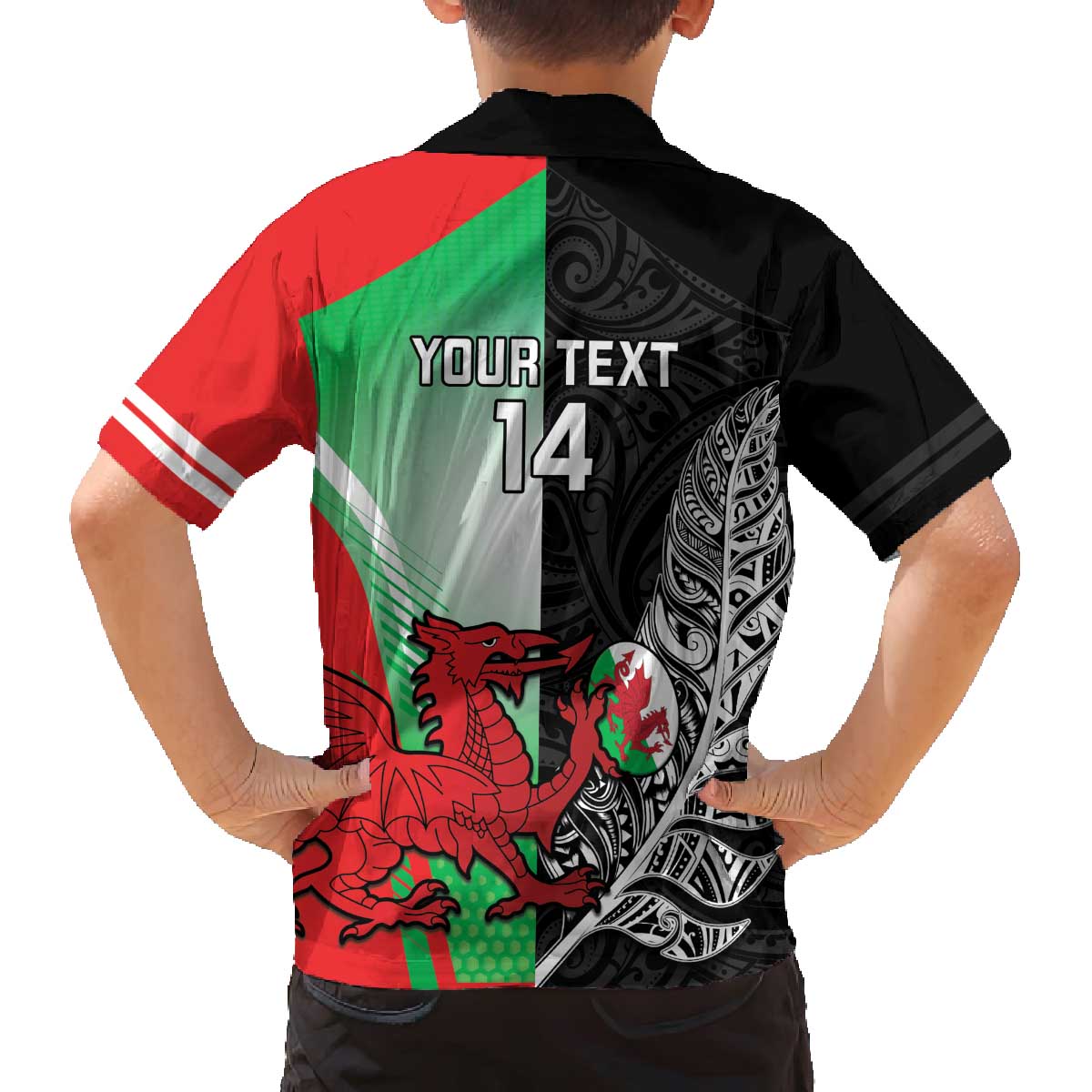 New Zealand and Wales Rugby Custom Family Matching Off The Shoulder Long Sleeve Dress and Hawaiian Shirt Aotearoa All Black Combine Welsh Dragon - Aussie Hoodie
