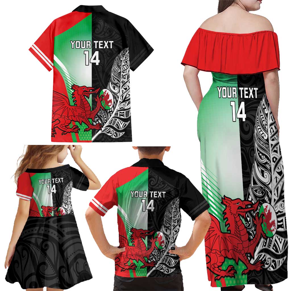 New Zealand and Wales Rugby Custom Family Matching Off Shoulder Maxi Dress and Hawaiian Shirt Aotearoa All Black Combine Welsh Dragon - Aussie Hoodie