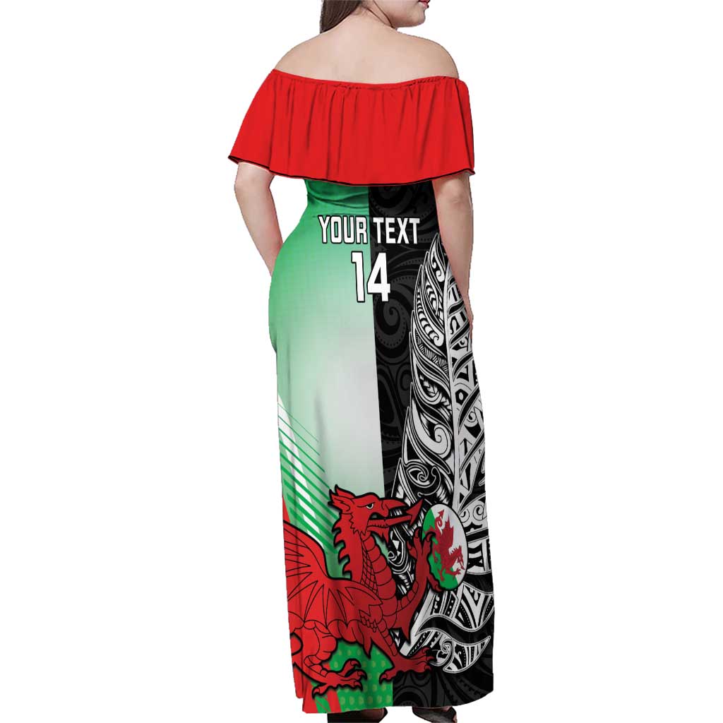 New Zealand and Wales Rugby Custom Family Matching Off Shoulder Maxi Dress and Hawaiian Shirt Aotearoa All Black Combine Welsh Dragon - Aussie Hoodie