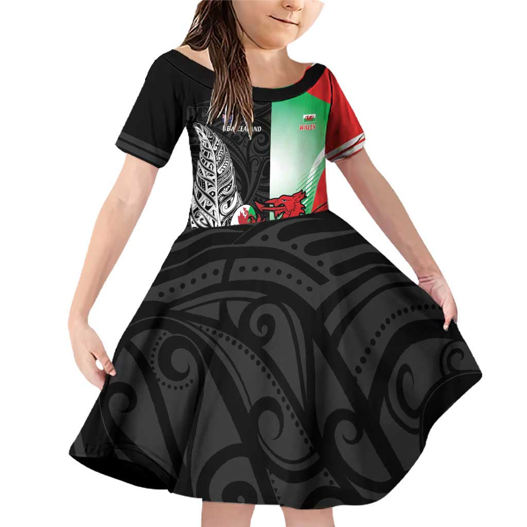 New Zealand and Wales Rugby Custom Family Matching Off Shoulder Short Dress and Hawaiian Shirt Aotearoa All Black Combine Welsh Dragon - Aussie Hoodie