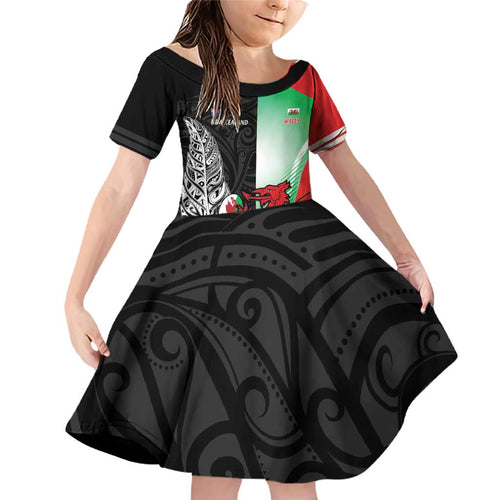 New Zealand and Wales Rugby Custom Family Matching Off Shoulder Short Dress and Hawaiian Shirt Aotearoa All Black Combine Welsh Dragon - Aussie Hoodie