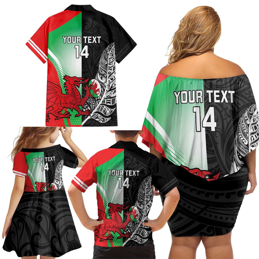 New Zealand and Wales Rugby Custom Family Matching Off Shoulder Short Dress and Hawaiian Shirt Aotearoa All Black Combine Welsh Dragon - Aussie Hoodie