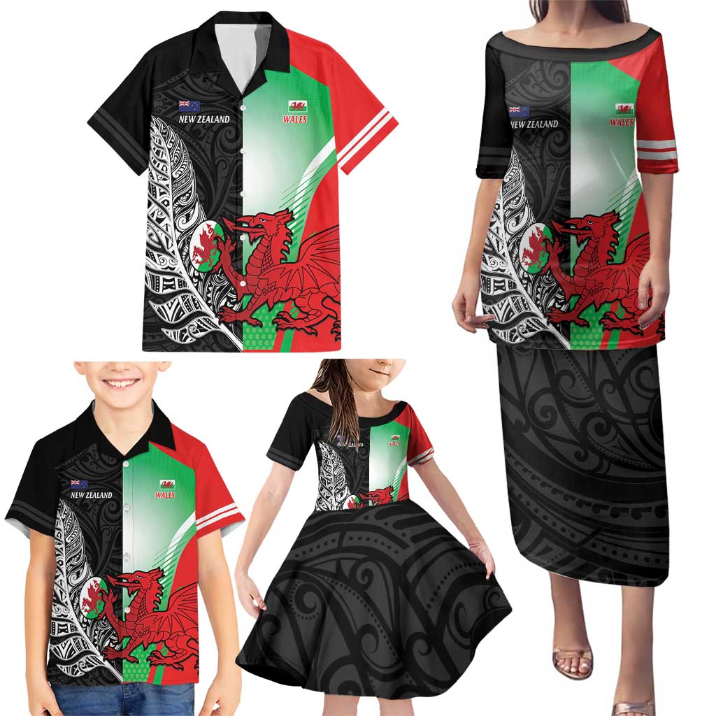 New Zealand and Wales Rugby Custom Family Matching Puletasi and Hawaiian Shirt Aotearoa All Black Combine Welsh Dragon - Aussie Hoodie