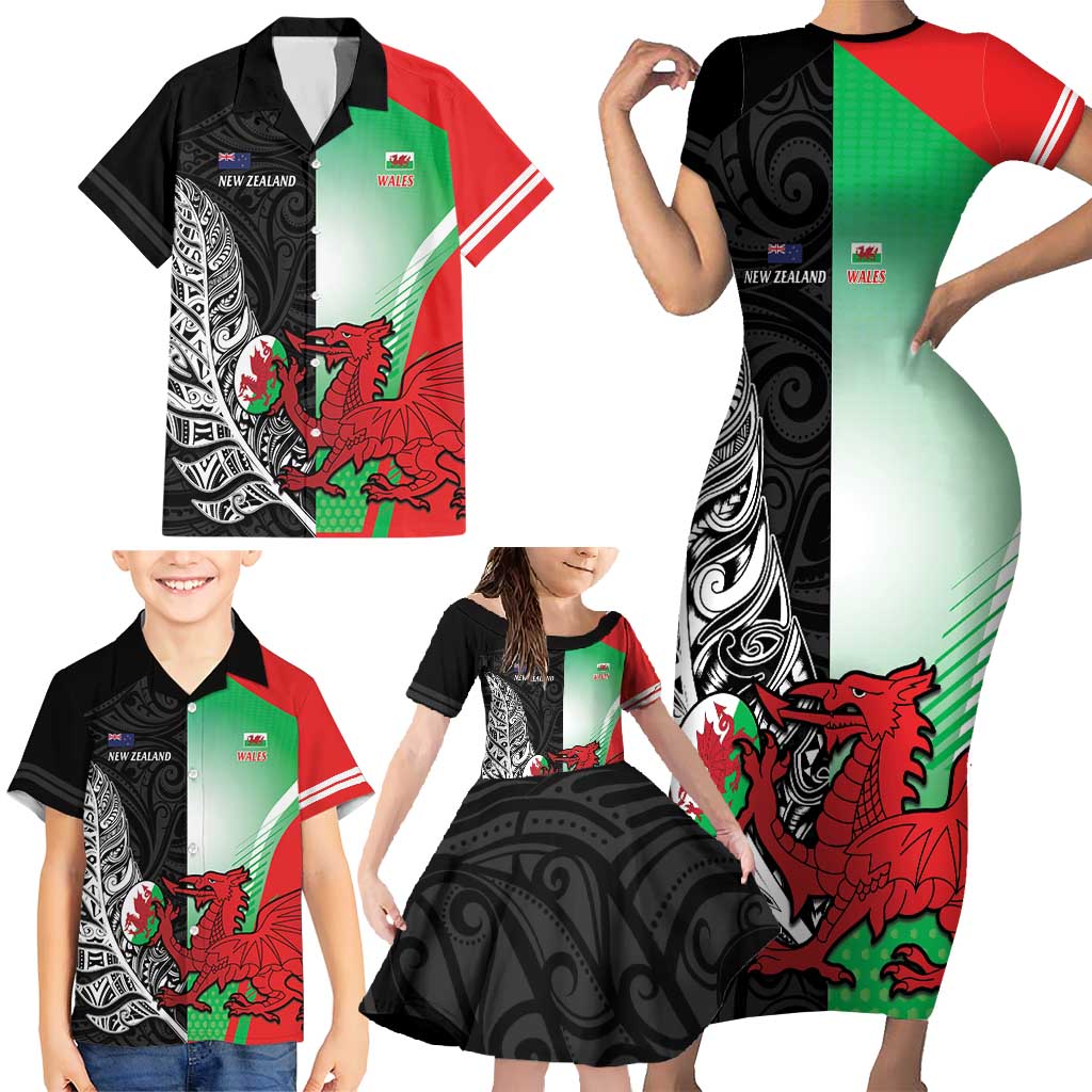 New Zealand and Wales Rugby Custom Family Matching Short Sleeve Bodycon Dress and Hawaiian Shirt Aotearoa All Black Combine Welsh Dragon - Aussie Hoodie