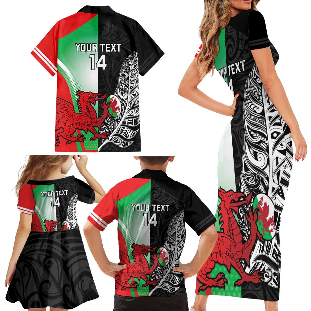 New Zealand and Wales Rugby Custom Family Matching Short Sleeve Bodycon Dress and Hawaiian Shirt Aotearoa All Black Combine Welsh Dragon - Aussie Hoodie