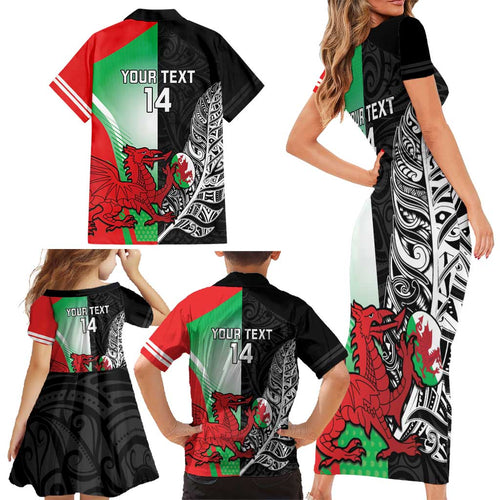 New Zealand and Wales Rugby Custom Family Matching Short Sleeve Bodycon Dress and Hawaiian Shirt Aotearoa All Black Combine Welsh Dragon - Aussie Hoodie