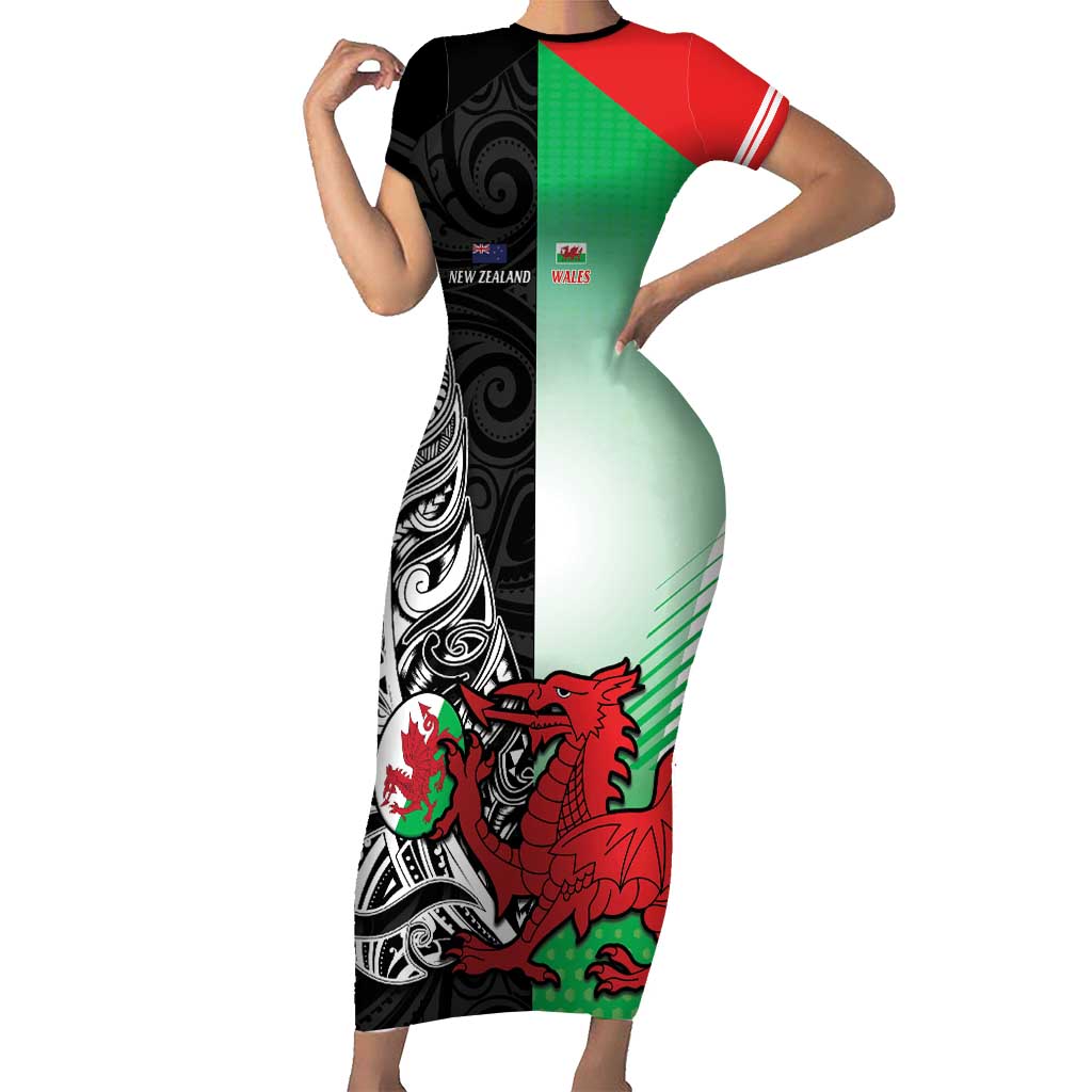 New Zealand and Wales Rugby Custom Family Matching Short Sleeve Bodycon Dress and Hawaiian Shirt Aotearoa All Black Combine Welsh Dragon - Aussie Hoodie