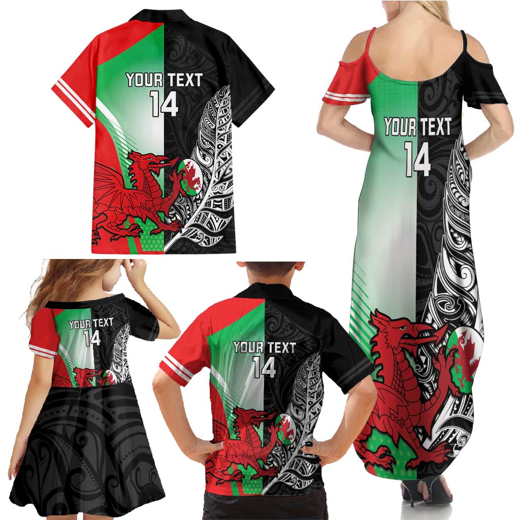 New Zealand and Wales Rugby Custom Family Matching Summer Maxi Dress and Hawaiian Shirt Aotearoa All Black Combine Welsh Dragon - Aussie Hoodie