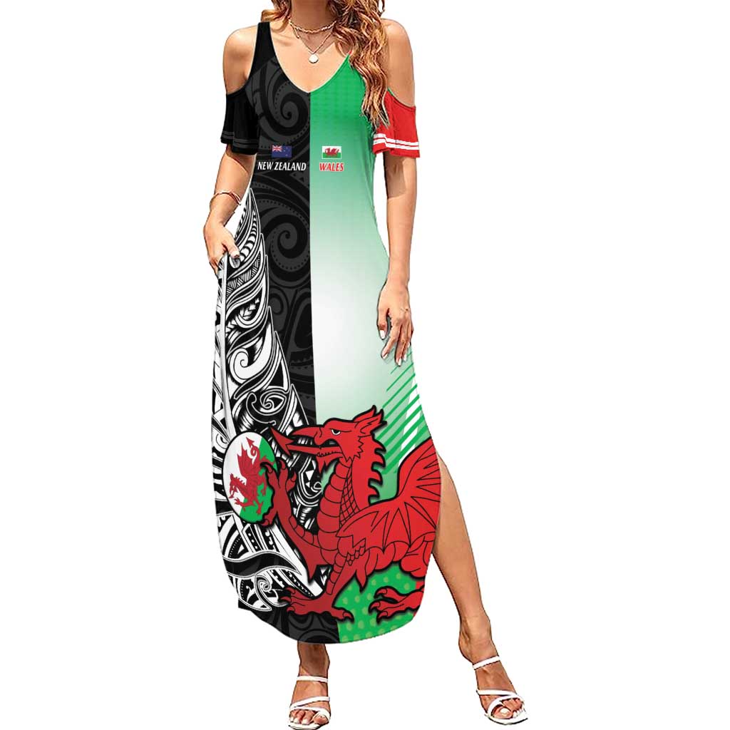 New Zealand and Wales Rugby Custom Family Matching Summer Maxi Dress and Hawaiian Shirt Aotearoa All Black Combine Welsh Dragon - Aussie Hoodie