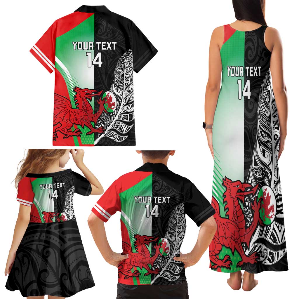New Zealand and Wales Rugby Custom Family Matching Tank Maxi Dress and Hawaiian Shirt Aotearoa All Black Combine Welsh Dragon - Aussie Hoodie