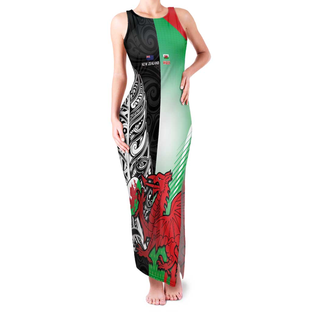 New Zealand and Wales Rugby Custom Family Matching Tank Maxi Dress and Hawaiian Shirt Aotearoa All Black Combine Welsh Dragon - Aussie Hoodie