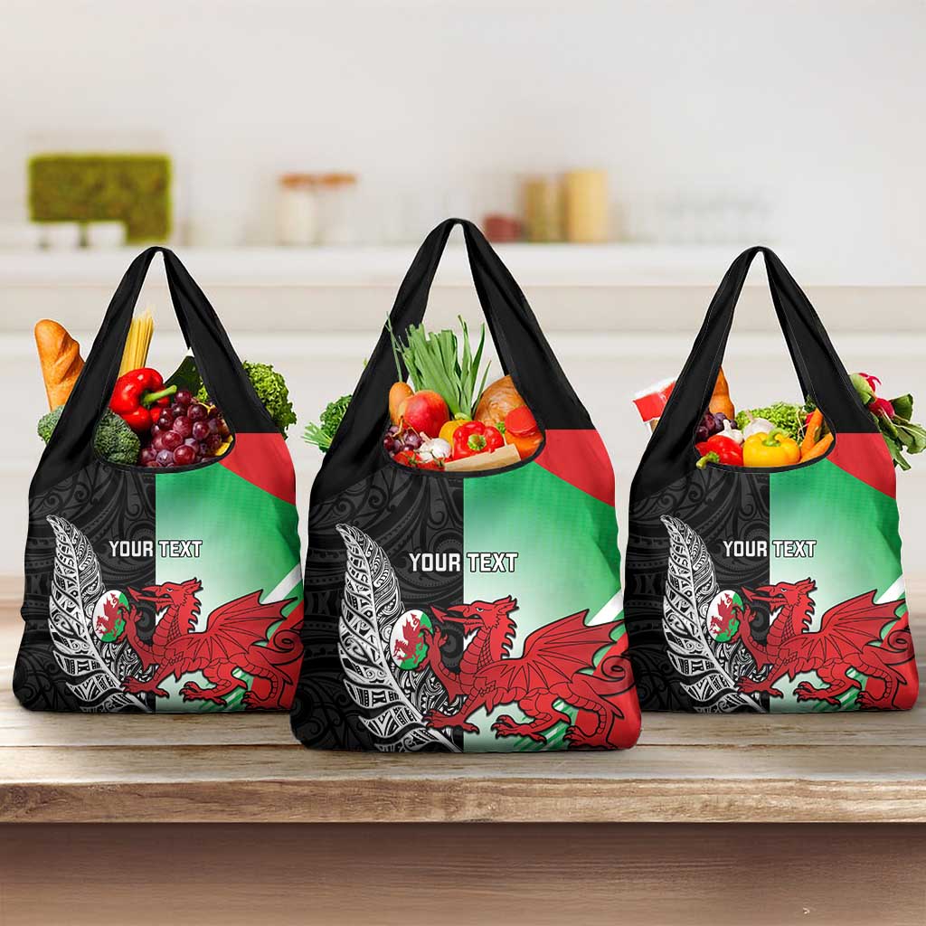 New Zealand and Wales Rugby Custom Grocery Bag Aotearoa All Black Combine Welsh Dragon - Aussie Hoodie