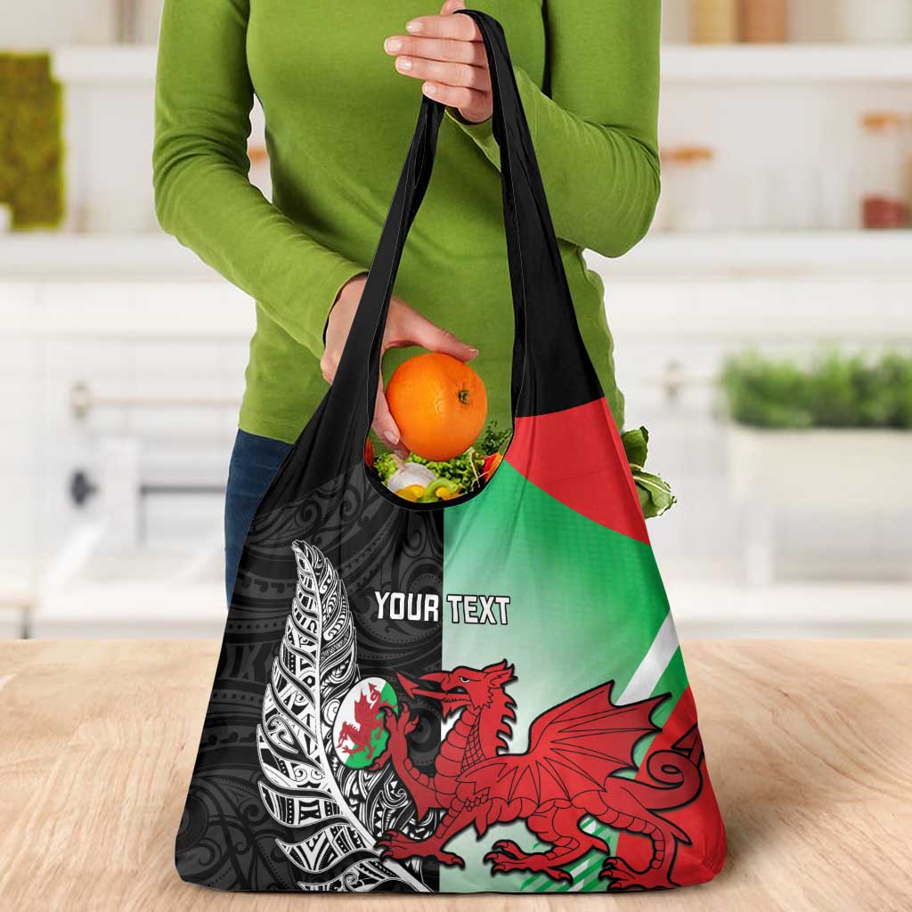 New Zealand and Wales Rugby Custom Grocery Bag Aotearoa All Black Combine Welsh Dragon - Aussie Hoodie