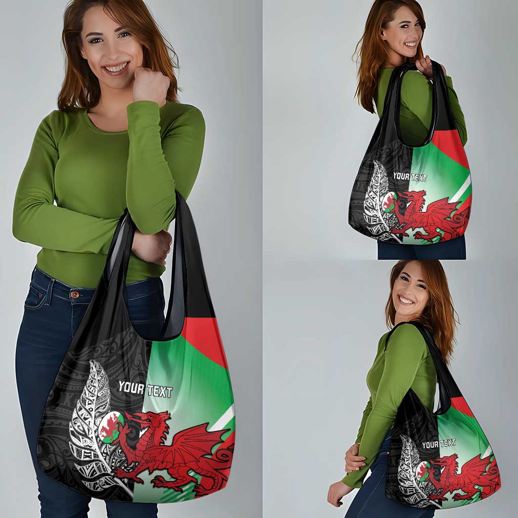 New Zealand and Wales Rugby Custom Grocery Bag Aotearoa All Black Combine Welsh Dragon - Aussie Hoodie