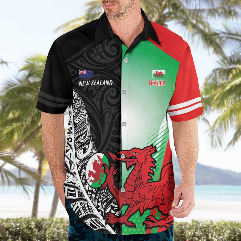 New Zealand and Wales Rugby Custom Hawaiian Shirt Aotearoa All Black Combine Welsh Dragon - Aussie Hoodie