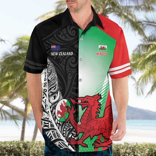New Zealand and Wales Rugby Custom Hawaiian Shirt Aotearoa All Black Combine Welsh Dragon - Aussie Hoodie