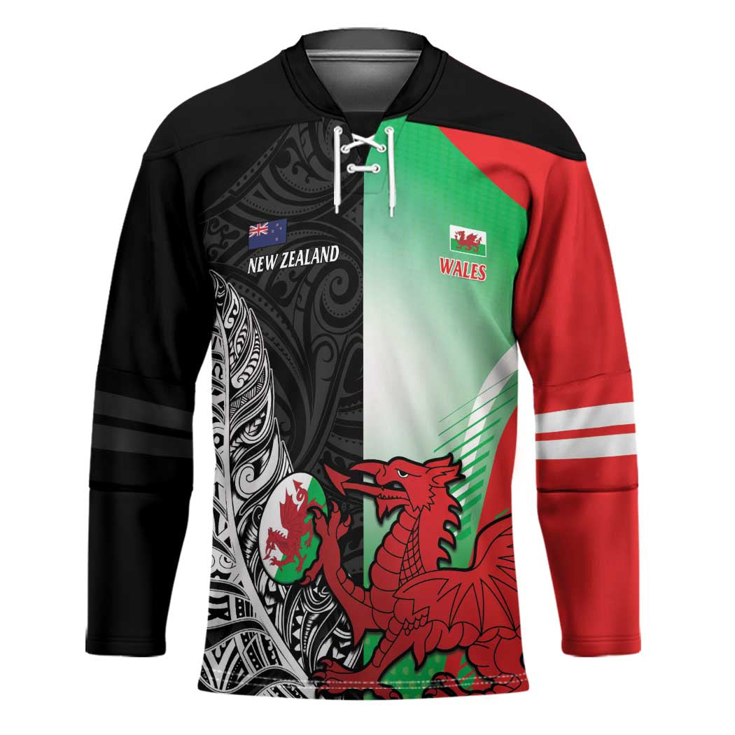 New Zealand and Wales Rugby Custom Hockey Jersey Aotearoa All Black Combine Welsh Dragon - Aussie Hoodie