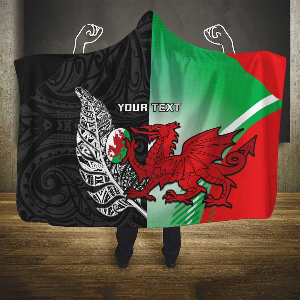 New Zealand and Wales Rugby Custom Hooded Blanket Aotearoa All Black Combine Welsh Dragon - Aussie Hoodie