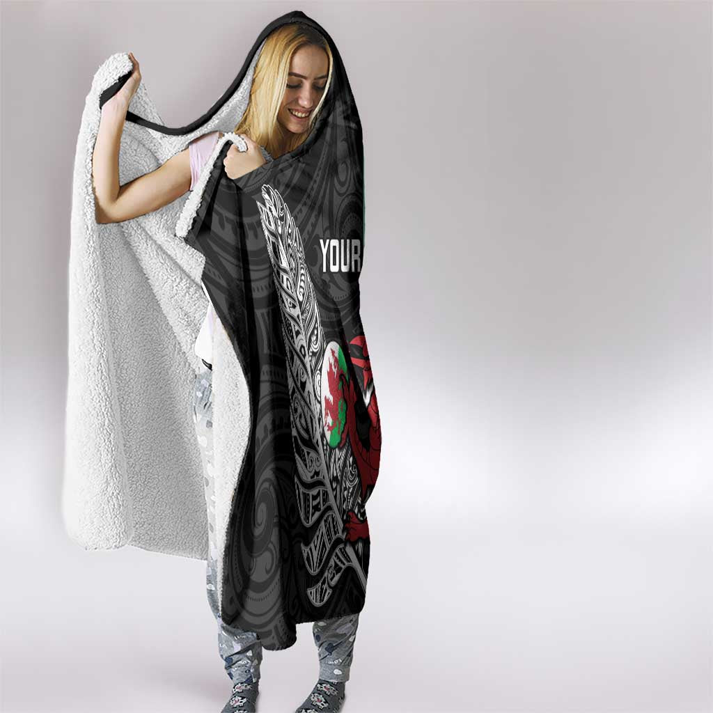 New Zealand and Wales Rugby Custom Hooded Blanket Aotearoa All Black Combine Welsh Dragon - Aussie Hoodie