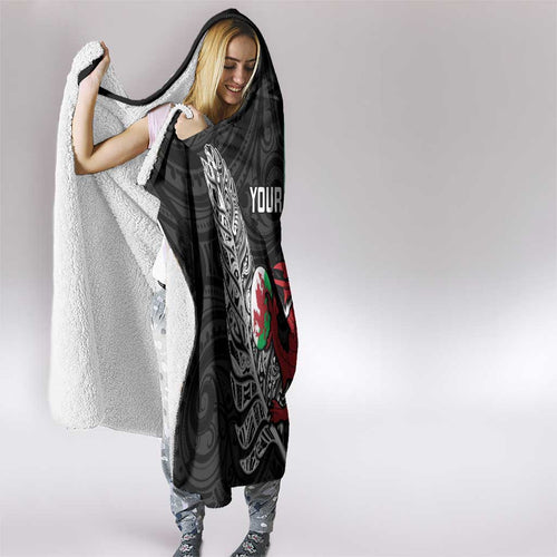 New Zealand and Wales Rugby Custom Hooded Blanket Aotearoa All Black Combine Welsh Dragon - Aussie Hoodie