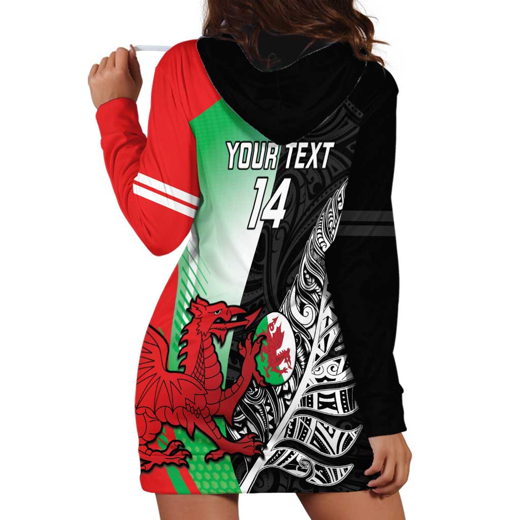 New Zealand and Wales Rugby Custom Hoodie Dress Aotearoa All Black Combine Welsh Dragon - Aussie Hoodie