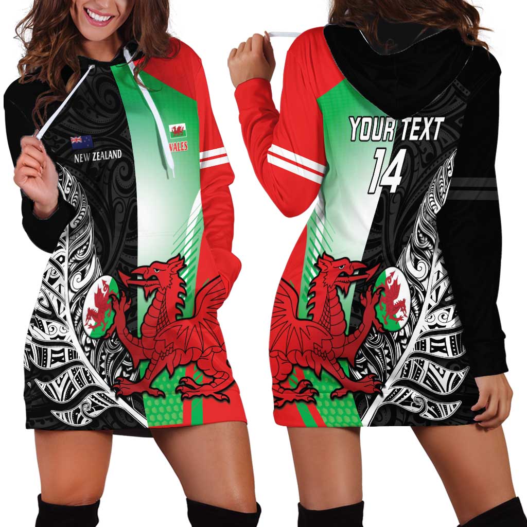 New Zealand and Wales Rugby Custom Hoodie Dress Aotearoa All Black Combine Welsh Dragon - Aussie Hoodie