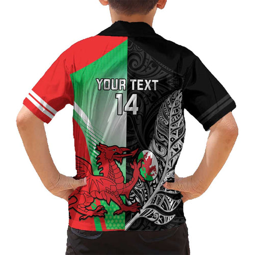 New Zealand and Wales Rugby Custom Kid Hawaiian Shirt Aotearoa All Black Combine Welsh Dragon - Aussie Hoodie