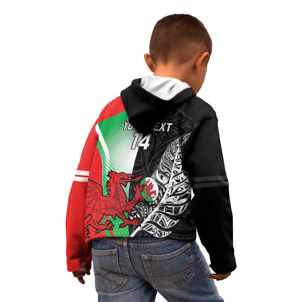 New Zealand and Wales Rugby Custom Kid Hoodie Aotearoa All Black Combine Welsh Dragon - Aussie Hoodie