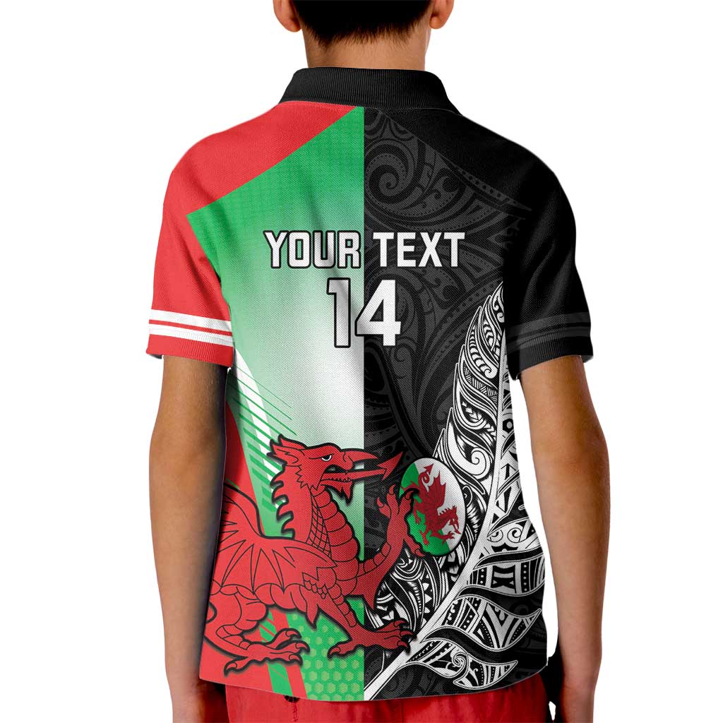 New Zealand and Wales Rugby Custom Kid Polo Shirt Aotearoa All Black Combine Welsh Dragon - Aussie Hoodie