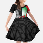 New Zealand and Wales Rugby Custom Kid Short Sleeve Dress Aotearoa All Black Combine Welsh Dragon - Aussie Hoodie