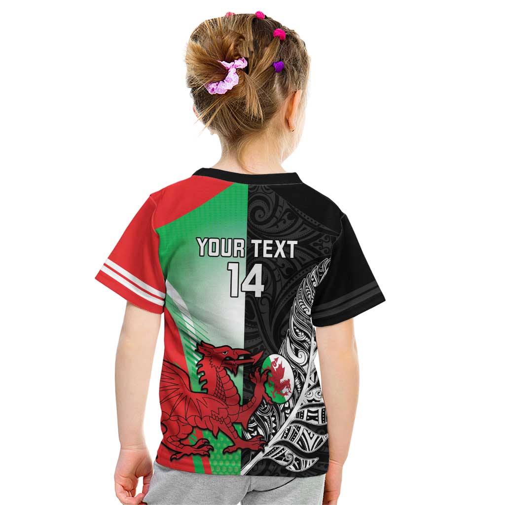 New Zealand and Wales Rugby Custom Kid T Shirt Aotearoa All Black Combine Welsh Dragon - Aussie Hoodie