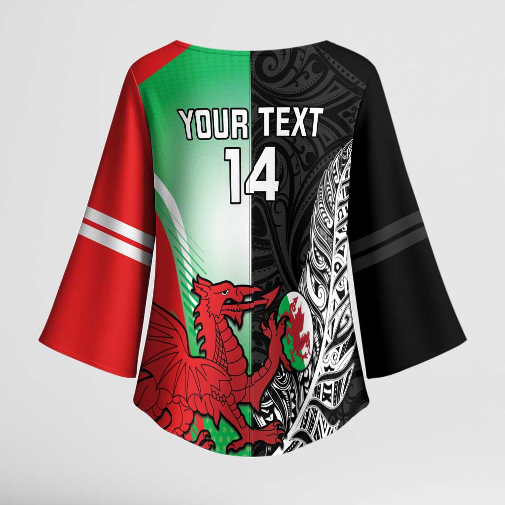 New Zealand and Wales Rugby Custom Kimono Sleeve Blouse Aotearoa All Black Combine Welsh Dragon - Aussie Hoodie