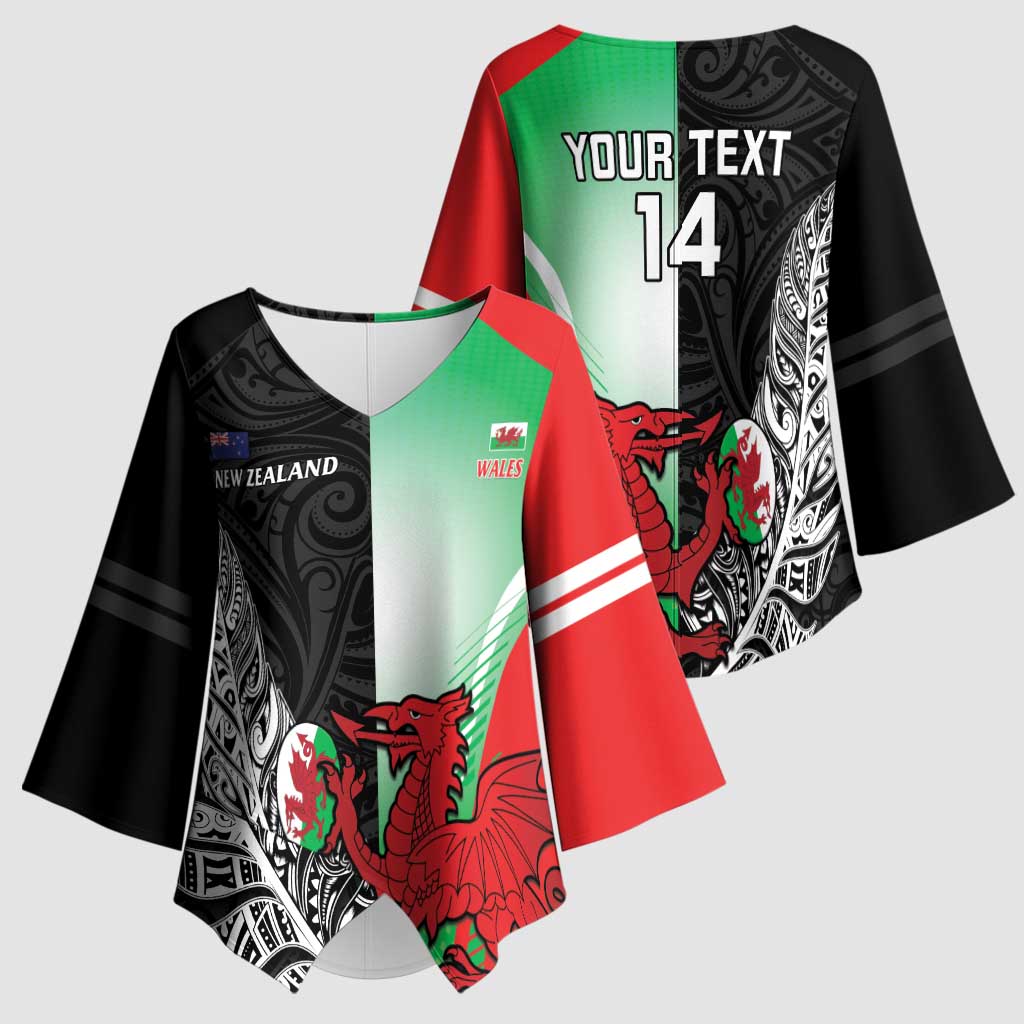 New Zealand and Wales Rugby Custom Kimono Sleeve Blouse Aotearoa All Black Combine Welsh Dragon - Aussie Hoodie