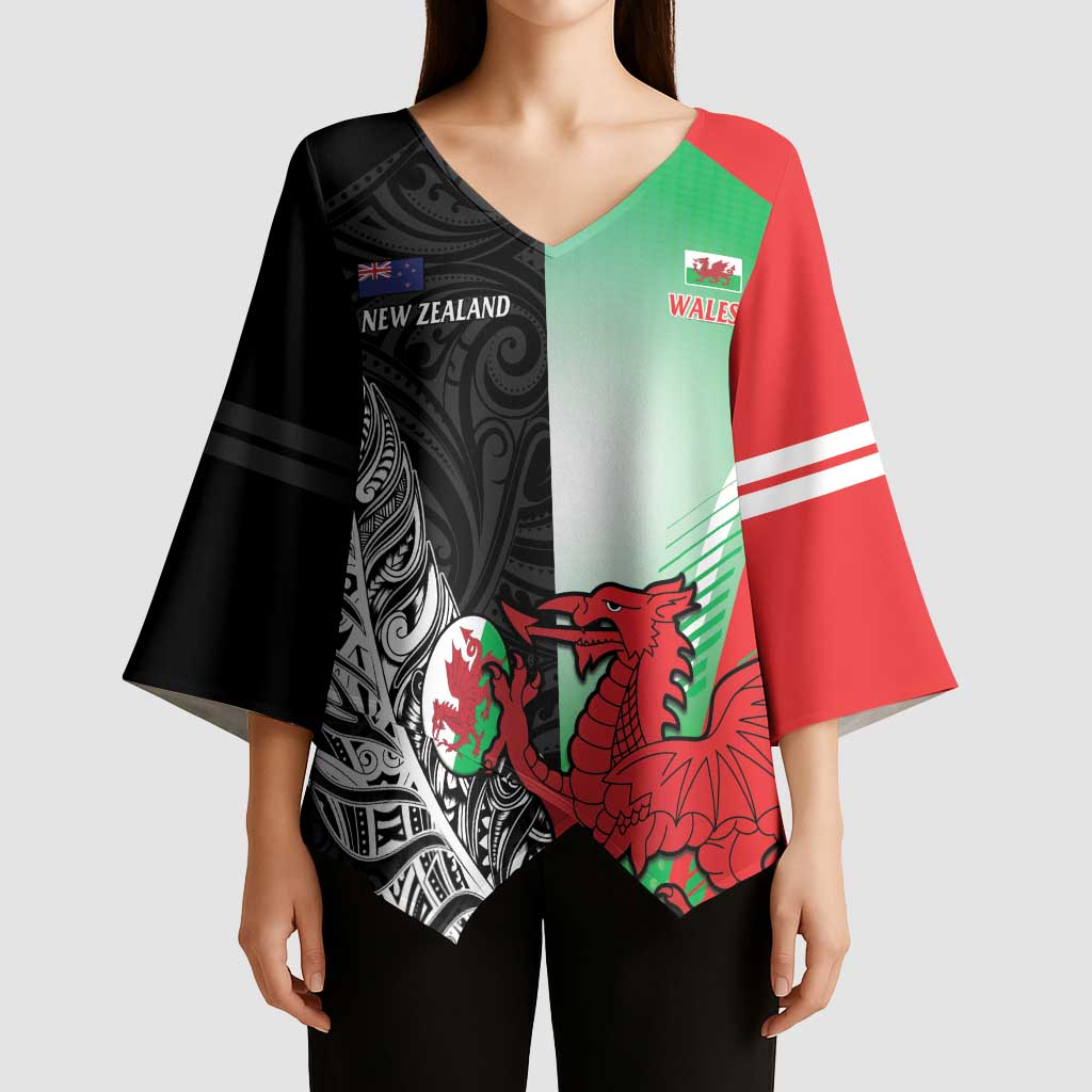 New Zealand and Wales Rugby Custom Kimono Sleeve Blouse Aotearoa All Black Combine Welsh Dragon - Aussie Hoodie