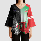 New Zealand and Wales Rugby Custom Kimono Sleeve Blouse Aotearoa All Black Combine Welsh Dragon - Aussie Hoodie