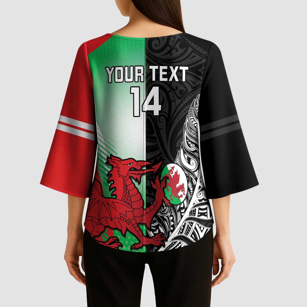 New Zealand and Wales Rugby Custom Kimono Sleeve Blouse Aotearoa All Black Combine Welsh Dragon - Aussie Hoodie