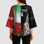 New Zealand and Wales Rugby Custom Kimono Sleeve Blouse Aotearoa All Black Combine Welsh Dragon - Aussie Hoodie