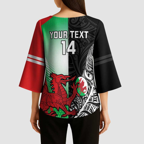New Zealand and Wales Rugby Custom Kimono Sleeve Blouse Aotearoa All Black Combine Welsh Dragon - Aussie Hoodie